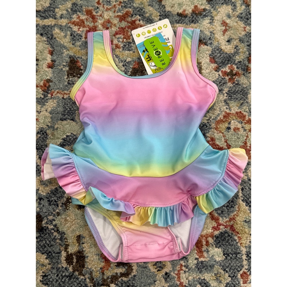Flap Happy Swimsuit Girls 6M Rainbow Ombre Ruffle One Piece NWT